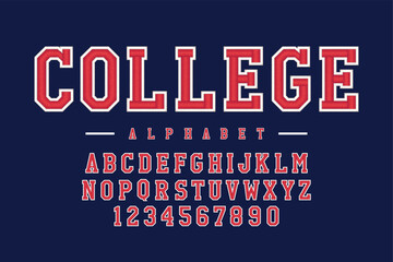 American college font, sport jacket type or American basketball typeface, vector Baseball alphabet characters. USA university typography font, team league player of rugby or soccer sport jersey type
