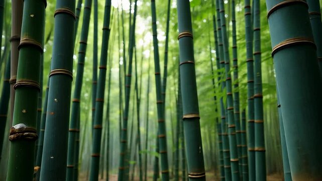 Strolling through a serene bamboo forest rich in greenery and tranquility during a fresh morning walk