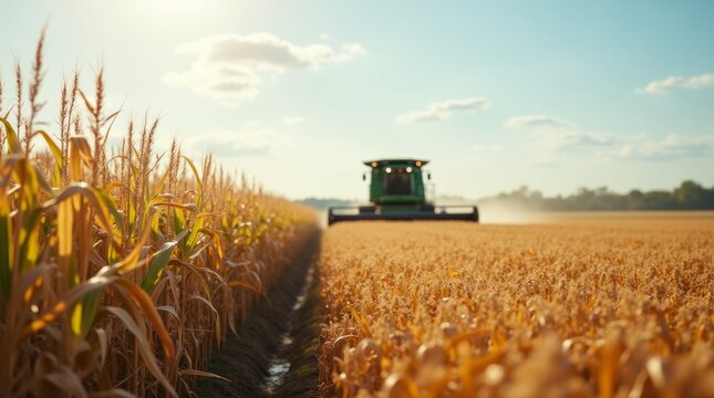Colheitadeira trabalhando na lavoura