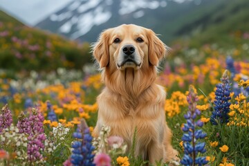 Obraz premium Chihuahua sitting among colorful wildflowers in a sunny meadow on a warm afternoon