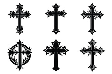 Christian cross silhouette set. Religious cross icon collection. Set of holly cross for religion. Cross shape collection illustration