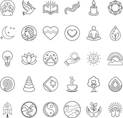 Mindfulness, Spirituality, Peace, Yoga, Meditation Icons Collection