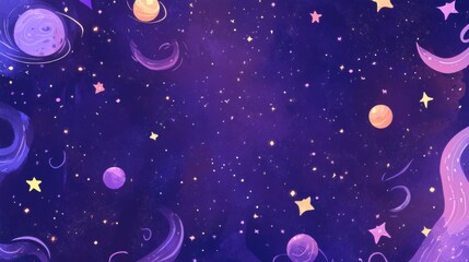 Cosmic Purple Galaxy with Swirling Stars and Planets