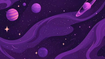 Fototapeta premium Cosmic Purple Galaxy with Swirling Stars and Planets