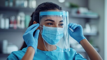 Therapist Adjusting Portable Barrier Shield During Confidential Session in Medical Clinic