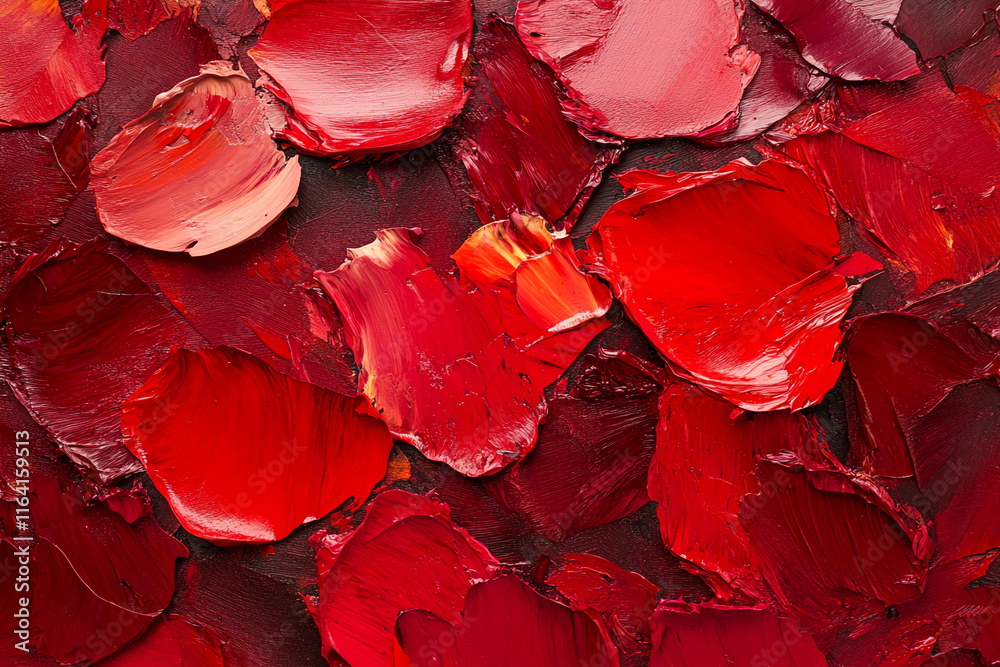 Poster vibrant red oil paint strokes creating an abstract textured background