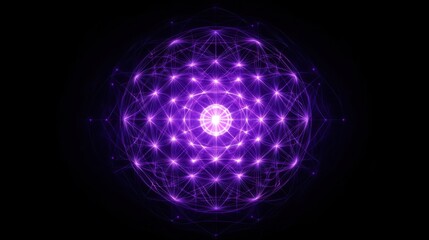 Obraz premium Glowing Purple Geometric Mandala Against Dark Background