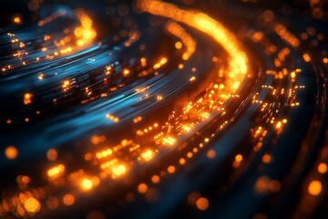 Abstract swirling energy, glowing particles, dark background.