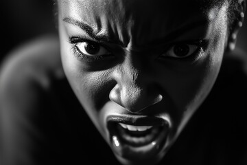 Fototapeta premium A close-up of a person expressing fierce anger with an intense stare.