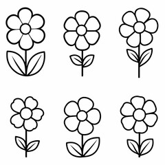 Flower icon set, black Flower isolated on white, vector illustration