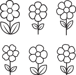 Flower icon set, black Flower isolated on white, vector illustration