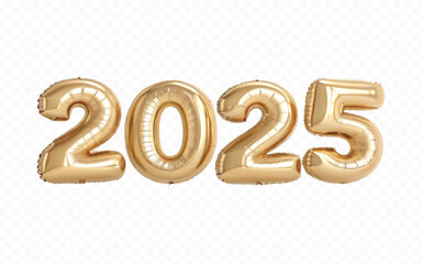 abstract 3d 2025 text made with high resolution different premium golden colour hellium in topview balloons isolated on white background