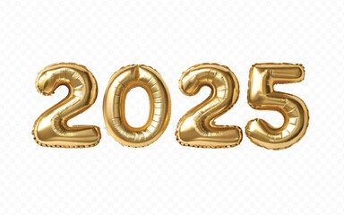 abstract 3d 2025 text made with high resolution different premium golden colour hellium in topview balloons isolated on white background