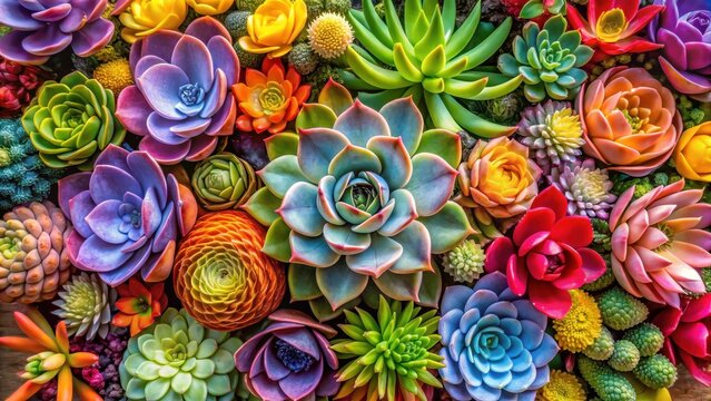 Vibrant colorful flowering succulent arrangement , flowers, decorative,  flowers, decorative