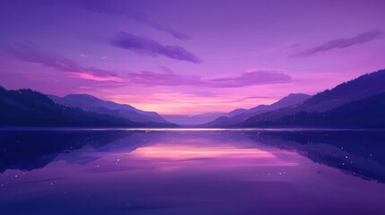 Fototapeta premium Tranquil Purple Sky Over Calm Lake at Dusk