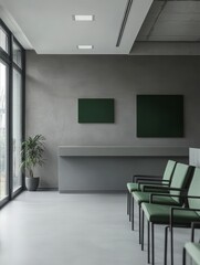 Fototapeta premium Modern Minimalist Waiting Area With Green Chairs