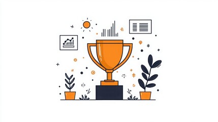 Digital marketing success trophies showcase growth trends advertising