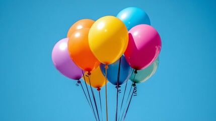 Colorful balloons floating against a clear blue sky. (1)