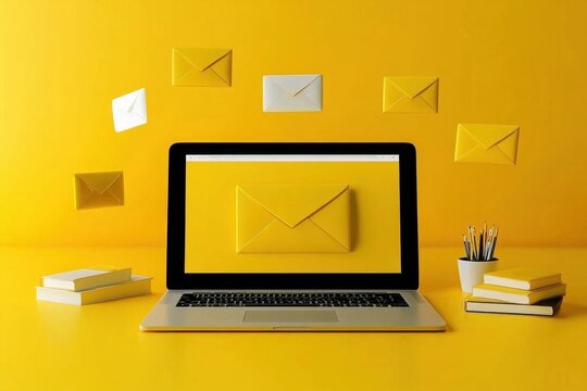 A laptop displaying an envelope symbolizes email marketing strategies.