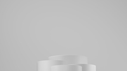 3D Cylinder 4 white pedestal podiums with layer and close up on background clean luxury style
