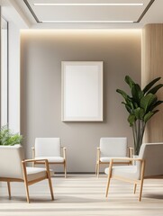 Minimalist Waiting Area with Modern Chairs and Blank Frame