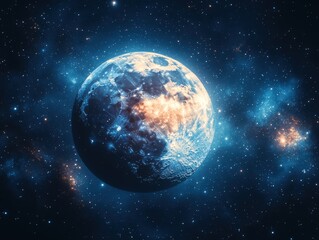 Fototapeta premium Glowing exoplanet in vibrant nebula.