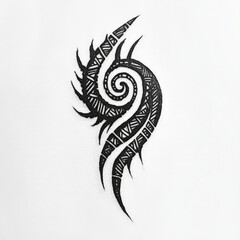 Naklejka premium Colymar tattoo reflects the tribe’s proud heritage and deep connection to traditions, blending storm motifs like spirals and lightning bolts with sacred animal imagery such as a stylized bull or stag.