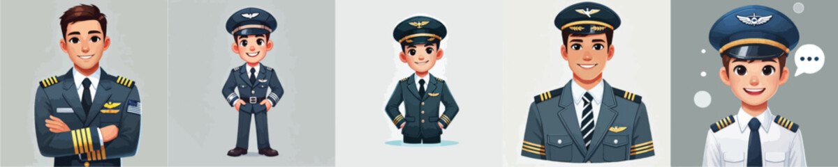 set of vector characters of a pilot saluting