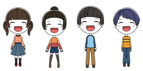 笑顔の男の子と女の子のイラストセット