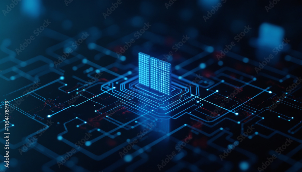 Poster technology icon with data visualization: a technology icon featuring data visualization, representin