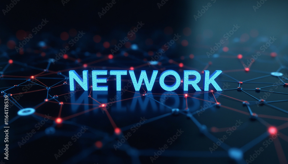 Poster network text in robust digital grid: the term network displayed within a robust, connected grid, rep