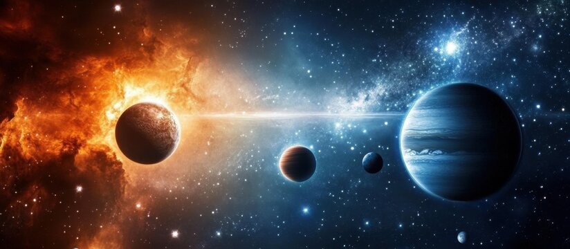 Celestial beauty: planets nestled in a colorful nebula background.