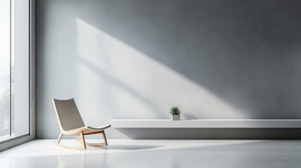 Minimalist corner with wooden chair and potted succulent in natural light