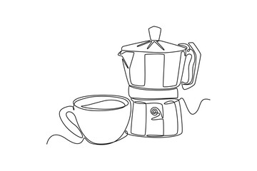 Coffee beverage Concept. Single line draw design vector graphic illustration.