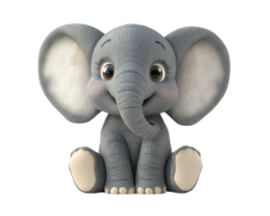 Isolated Cute Baby Elephant Sitting with Big Eyes