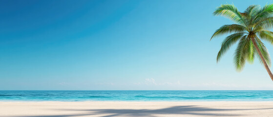 Fototapeta premium Relaxing tropical beach scene with palm trees clear waters calm environment scenic view nature's beauty