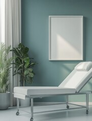 Modern Medical Examination Room With Plants And Blank Frame