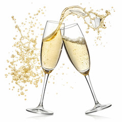 A toast to everlasting love with champagne glasses and a heartfelt celebration isolated on white background