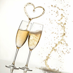 A toast to everlasting love with champagne glasses and a heartfelt celebration isolated on white background
