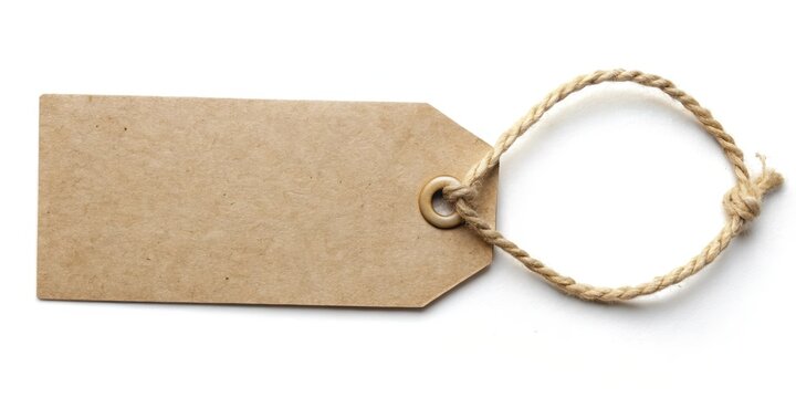 A price tag with a string tied around it isolated on a white background, office supply