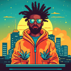 vibrant urban scene with stylish person and cityscape