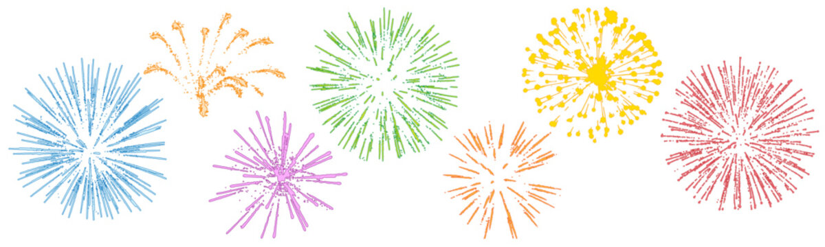 Beautiful fireworks with shining sparks, set. Vector illustration