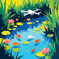 Obraz premium a drone over a swamp with lots of fish