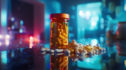 Obraz premium Nighttime Pharmacy: Pills and Capsules in a Bottle