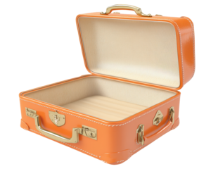 Isolated Empty Orange Suitcase Open