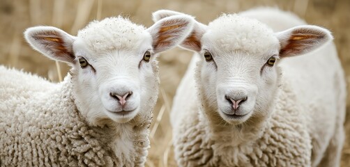 Two playful lambs with a soft focus, embodying innocence and the beauty of pastoral life in nature.