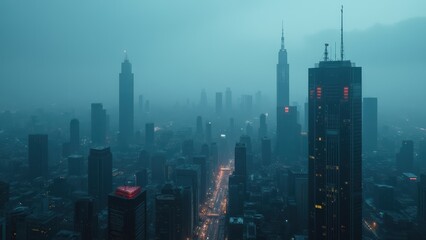 Fototapeta premium Cyberpunk Metropolis: A Rainy Night in the City
