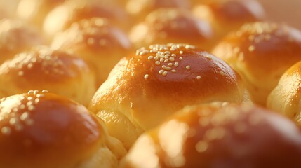 Close-Up of Soft Dinner Rolls with Golden Brown Topping