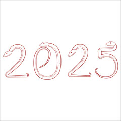 Chinese 2025 Contour New Year Numeric. Zodiac Asia Silhouette Snake