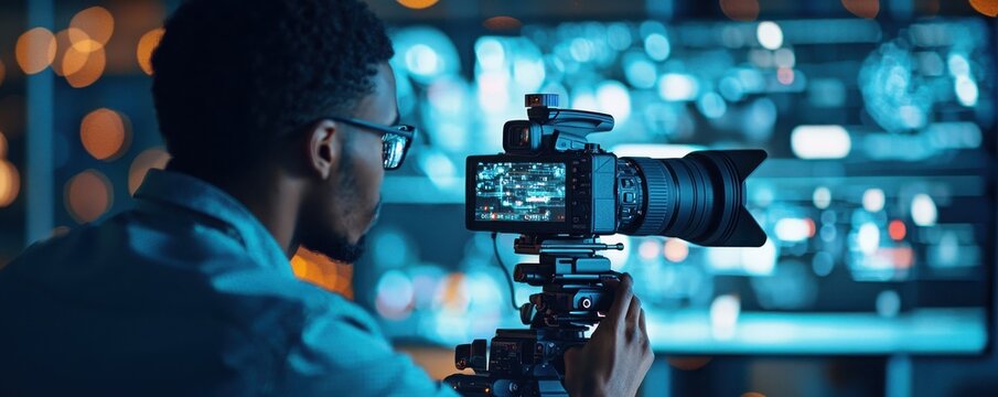 Young entrepreneur filming digital marketing ad for social media